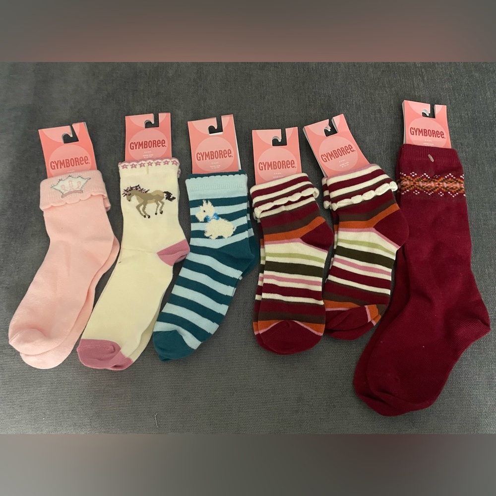 NEW VTG Lot of Gymboree 6 pcs Girl Sz 3-4 horse Doggy Light Pink Crown Socks LOT